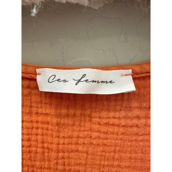 CES FEMME | Orange Textured Cotton Gauze Babydoll Top | 3XL - Picture 6 of 7